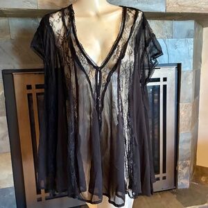 Sexy Sheer Free People Goth Black French Boudoir Lace Swing Top XS Bust 72" NWT